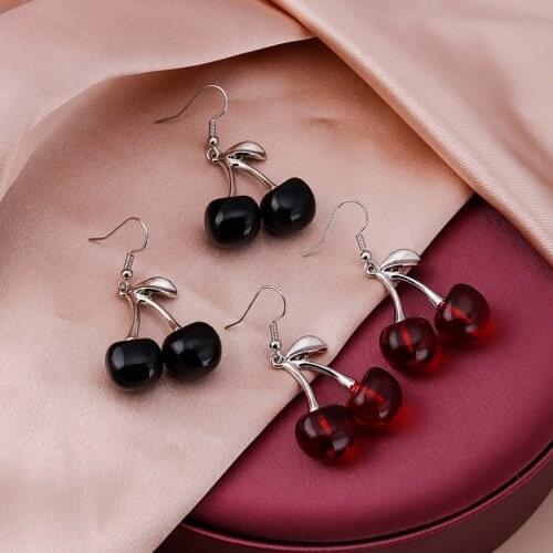 Simple Style 2 Color Resin Cherry Drop Earrings for Women Valentines Day Jewelry Accessories 2020 Gifts