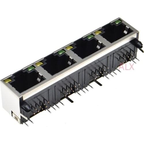 2PCS RJ45 1X4 1*4 Network Ethernet FEMALE SOCKET with light RIGHT ANGLE 56 8P8C female jack connector