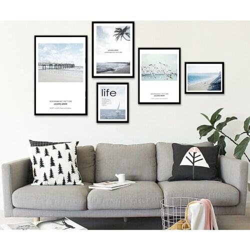 Scandinavian Tropical Landscape Posters Modern Prints Sea Beach Seagull Sailing Wall Art Canvas Painting Nordic Decor Pictures