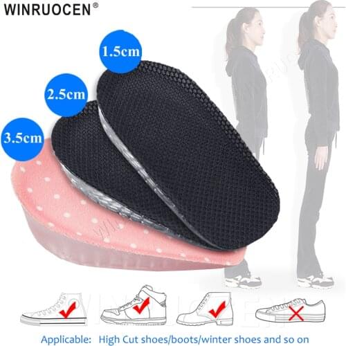 1.5-3.5cm Silicone Gel Stealth Height Increase Insoles Half Shoes damping for Men and Women Insole Plantar Fasciitis Heel pads