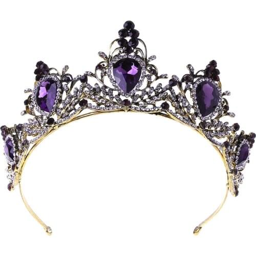 Purple Crystal Wedding Tiara Bridal Crown For Wedding Bride Headband Hoop Rhinestone Stone Luxury Charms Hair Accessories