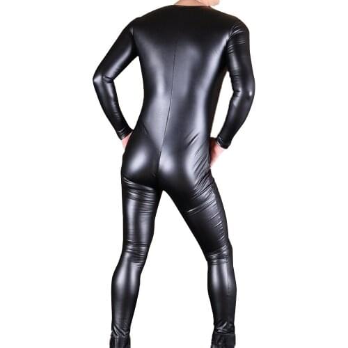 Thin Fleece PU Leathe Body Shaper Shapers Leotard Camiseta Masculina Long Sleeve T Shirt Jumpsuit Bodysuits Thermal Underwear