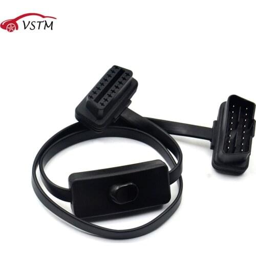 VSTM OBD 2 OBD II Splitter 2 in 1 Ultra-thin Elbow Noodles Extension Cable with Switch Cable Car Diagnostic Connector Cable