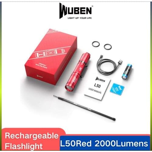 WUBEN L50Red USB Rechargeable High-powerful LED Flashlight 1200Lumens With 18650 Battery Protable Waterproof Troch Light