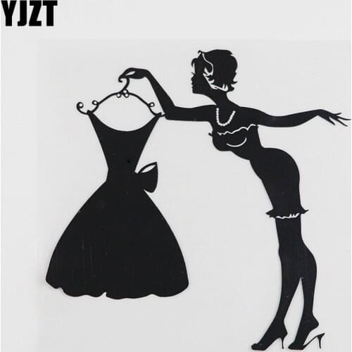 YJZT 15.2CMX14.9CM Fun Dress Changing Sexy Girl Vinyl Car Sticker Black/Silver 8A-0429