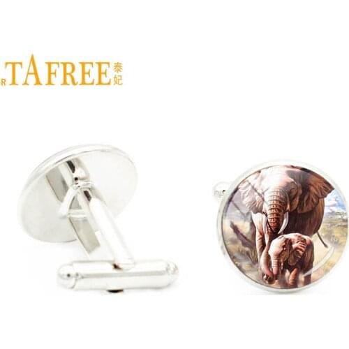 TAFREE vintage elephant cufflinks men jewelry fashion animal art exquisite handmade glass gem cuff links for gentleman gift A215