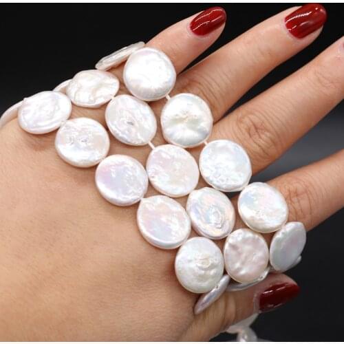 15-16mm Charm Freshwater Pearl Coin Button Beads Natural Baroque Pearls Handmade Elegant Necklace Bracelet Female Jewelry 14