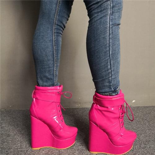 Luxury Brand New Plus Size 47 Autumn Winter Ankle Boots Shoes Woman Platform Sexy High Heels Wedges Shoes Women Boots