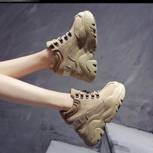 2021 Spring High Platform Boots 12CM High Heel Women Thick Sole Shoes Leather Wedge Sneakers Waterproof Breathable Casual Shoes