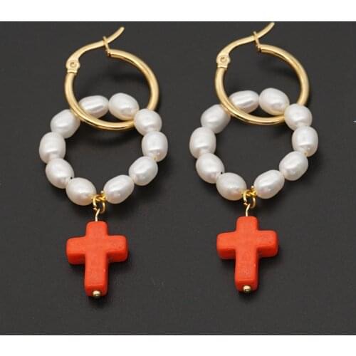 Go2Boho Freshwater Pearl Earrings Women Jewelry 2021 Earring Wholesale Cross Earing Perles Hoop Stainless Steel Circle