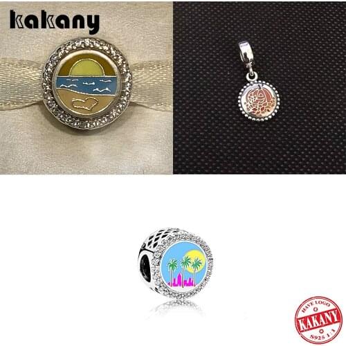 High Quality S925 Sterling Silver Florida Exclusive Beach Sunset Pendant Miami Palm Tree DIY Original Women Jewellery