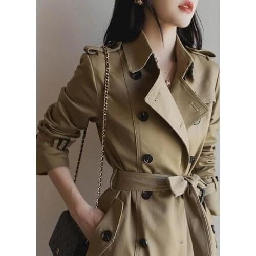 Autumn Trench Coat Double Breasted Trench Coat Women with Belt Khaki Windbreakers Plus Size Spring Outwear Femmino Y454