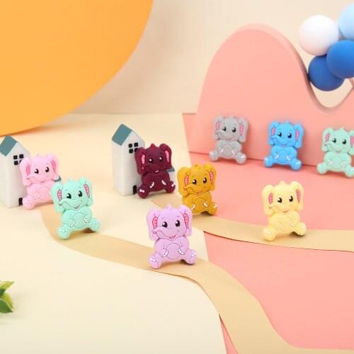 Sunrony 10pcs Elephant Baby Rodent BPA Food Free Silicone Teething Nursing Pacifier Clip Silicone Beads