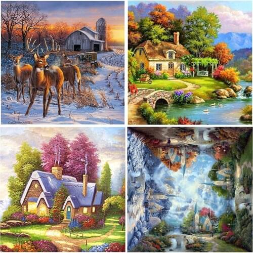 11CT DIY Eco-cotton Thread Stamped Print Animal Scenery Handmade Cross Stitch Artwork Canvas Embroidery Kit Home Ornaments