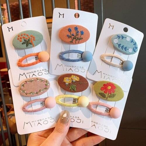 2 Pcs New Korean Children Hairpins Simple Fashion Colorful Embroidery Flower BB Clip for Sweet Girl Princess Hair Accessories