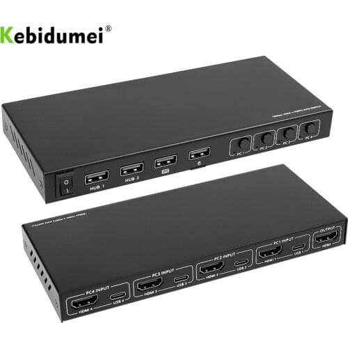 4K Video Display USB KVM Switch Box 2/4 Ports Type C HDMI KVM Switcher Splitter Box For Sharing Printer Keyboard Mouse