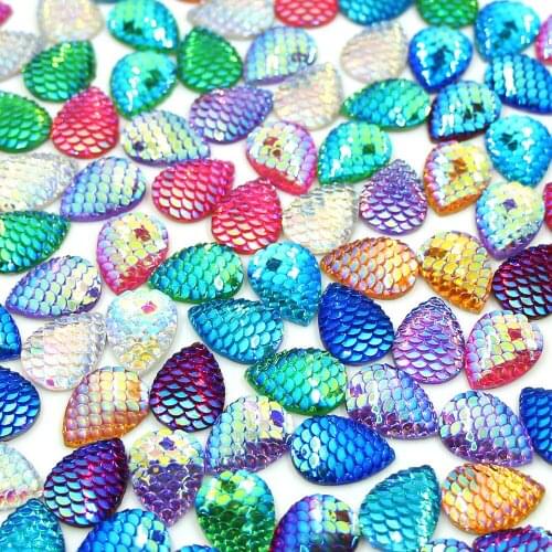 50Pcs Drop Shape Rhinestones Crystal AB Resin Crystal 13x18MM Flatback Fish Scales Rhinestone For Dress Glue On Beads DIY
