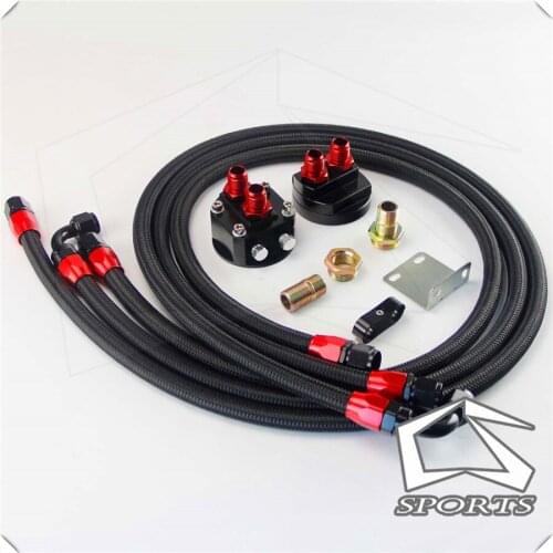 AN8 Aluminum Relocation Oil Filter/Sandwich Adapter kit + Fittings + Oil/Fuel line kit for Universal Cars