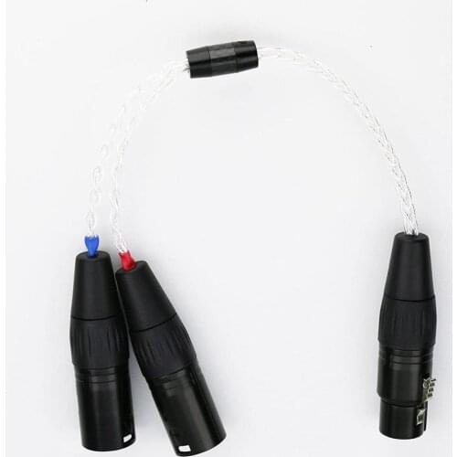 Audiocrast 8 Cores 7N OCC Silver Plated 4-pin XLR Female to 2x 3-pin XLR Male Balanced cable Headphone Audio Adapter