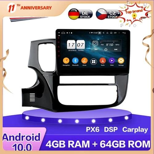 For Mitsubishi Outlander 2013+ Android 10.0 PX6 Car HD Multimedia DVD Player 4+64GB Auto GPS Navigation Stereo radio DSP Carplay