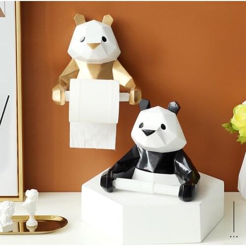 Panda Roll Paper Holder Bear Toilet Hygiene Resin Tray Wc Tissue Box Animal Statue Craft Creative Toilet Roll Organizer