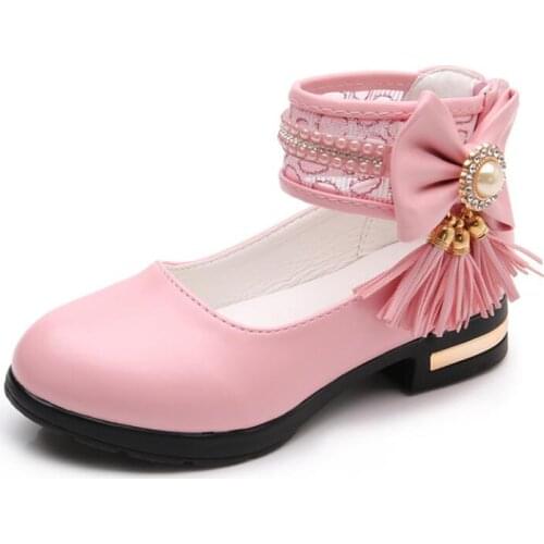 Kids Girls Shoes Bowknot Rhinestone Leather Shoes School Girls Dress Sneakers Spring Autumn Wedding Party Dress Shoe For Girls