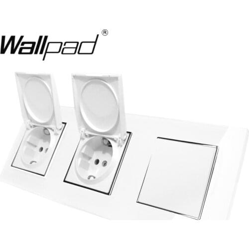 EU Socket with Cap and Light Switch Wallpad Luxury Glass EU Triple 1 Gang 2 Way + 16A EU Wall Socket with Cap Claws Mount