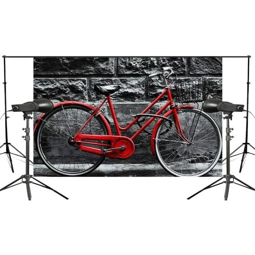 Black Brick Wall Background Red Nostalgic Bike Childhood Photo Studio Retro Photography Background 150x220cm