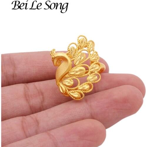 French new 24K gold color rings for women wedding bridal Party resizable peacock girl ring luxury ring wife gifts African Dubai
