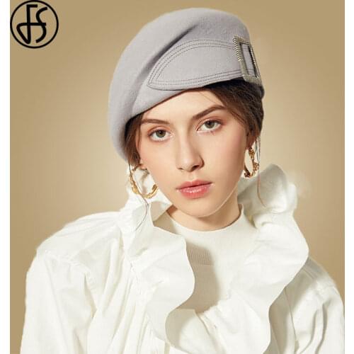 FS Black Hats Fedora Women Wide Brim Wool Felt Hat Red Flat Top Beret Ladies Hats Elegant Felt Formal Party Church Fedora Caps