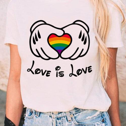 Love is Love Rainbow Graphic T-shirt Lesbian Pride Cartoon T-shirt Lesbian Lady T-shirt Harajuku Top Tee Female
