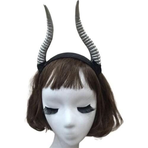 Women Girls Halloween Simulation Antelope Long Horn Cosplay Headpiece DIY Handmade Gothic Headband Party Props Facny Dress PXPB