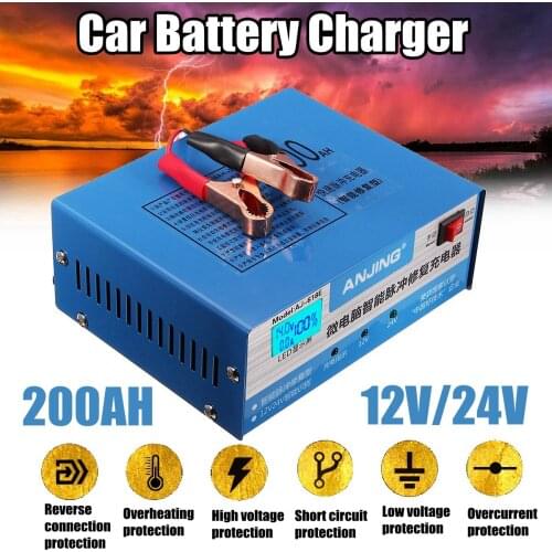 X-Car Battery Charger 220W 12/24V 200AHAutomatic Intelligent for Pulse Repair 130V-250V With LED Light With Adapter EU Plug