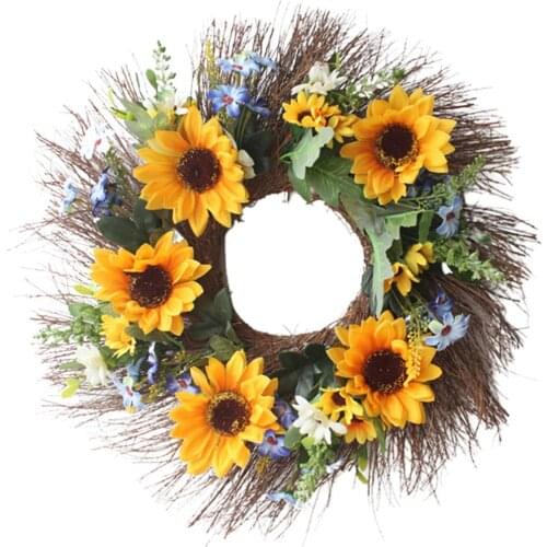 Artificial Sunflower Wreath Front Door Hanging Pendant Floral Autumn Wreaths Thanksgiving Halloween Decoration Garland