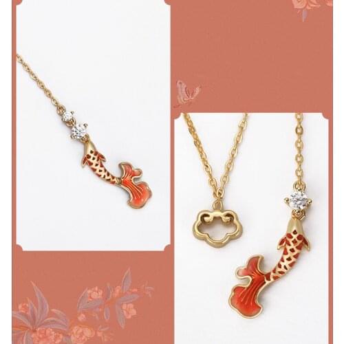 Exquisite Carp Enamel Jewelry Set Red Rope Bracelet Auspicious Clouds Gold Ear Line/Necklaces For Women Wedding Birthday Gift