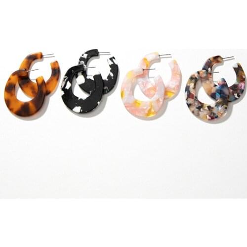 Mix leopard Tortoiseshell acetate resin flat hoop earrings