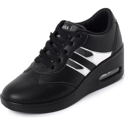 Jumpmore Women Wedge Casual Shoes Heel 6cm Increased Black Simple Shoes Traveling Shoes Size 35-40