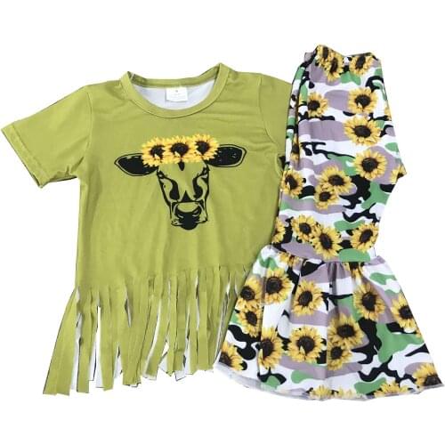 Kids Clothes Sets cow Print Short Sleeve Baby Girls' Clothing Set