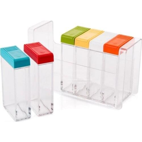 Kitchen Jars Cooking Transparent Plastic Kitchen Jar Set Colorful Flavouring Spice Rack Condiment Pot Case Sets Jars For Spices