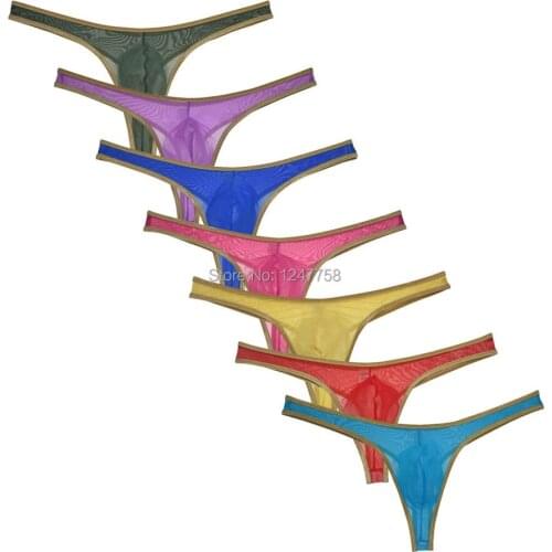 Shiny Border Mens Sexy See-through Silk Micro Thong For Men Mesh Sheer Pouch Stretchy Panties Thongs Underwear
