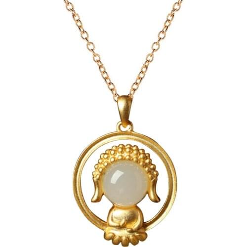 Natural Baby Buddha Pendant Necklace Fashion Jewelry Chalcedony Amulet Gifts for Women