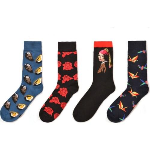 Brand Quality Mens Happy Socks Striped Plaid Diamond Flamingo Socks Men Combed Cotton Calcetines Largos Hombre