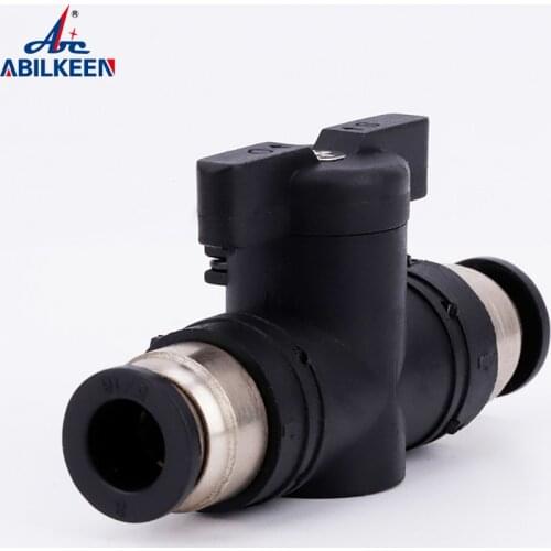 BUC 4mm 6mm 8mm 10mm 12mm Black Pneumatic Push In Quick Joint Connector Hand Valve To Turn Switch Manual Ball Current Limiting