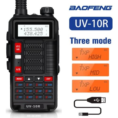 Baofeng UV-10R Walkie Talkie For Hunting 10KM Dual Band Two Way Radio High Power Ham Radio 10W Upgraded UV10R Plus HF Transceive