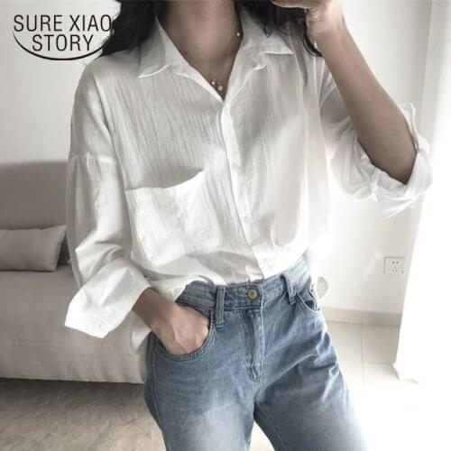 Mid-Length Casual Sunscreen Tops Women Autumn 2020 New Chic Hong Kong Style Loose Lapel Solid Color Ninth Sleeve Shirt 11110