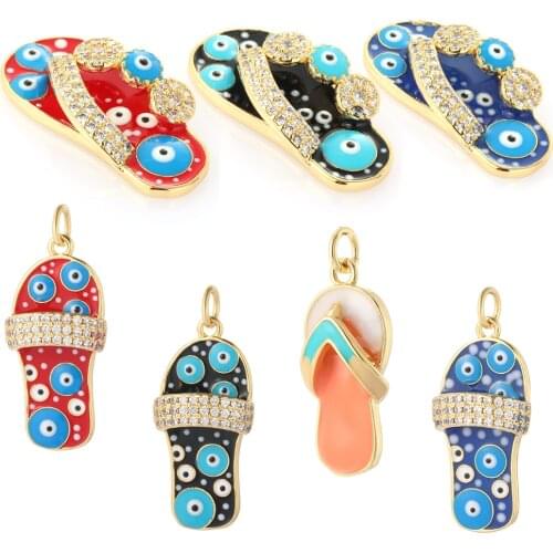 Cute Slipper Shoes Evil Blue Eyes Pendant Charms Accessories Gold Diy Earrings Necklace Bracelet Make Charms for Jewelry Making