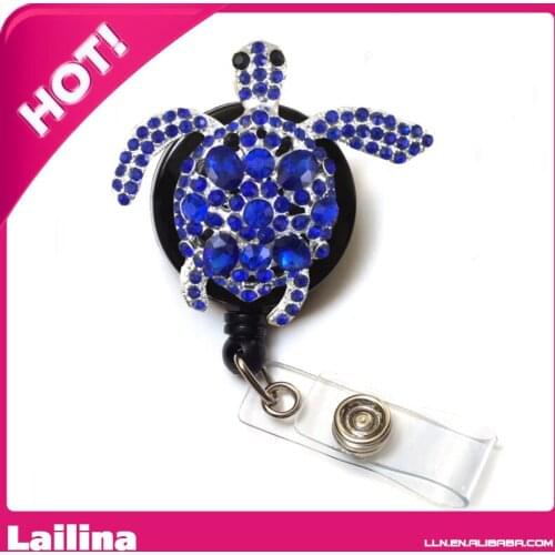 Blue Rhinestone Sea Turtle Retractable Badge Reel/ ID Badge Holder / Brooch / Pendant / Reels