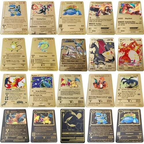 Brand new 27 Pokemon game anime battle cards golden metal card fire-breathing dragon Pikachu collectible card childrens toys