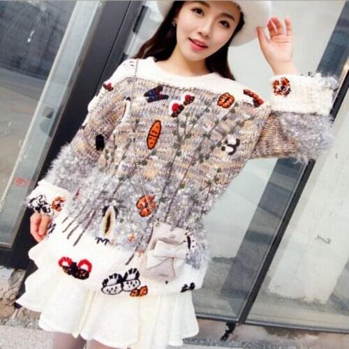 Wholesale Jaquet Feminina Inverno Women Cashmere Pulover Sweaters Inverno Winter Oversized Embraidery Casacos Feminino