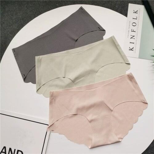 Ice Pure Silk Underwear For Girl With Elastic Stripe Low Waist Womens Ruffle Panties Sexy Lingerie Seamless Breathable Thong